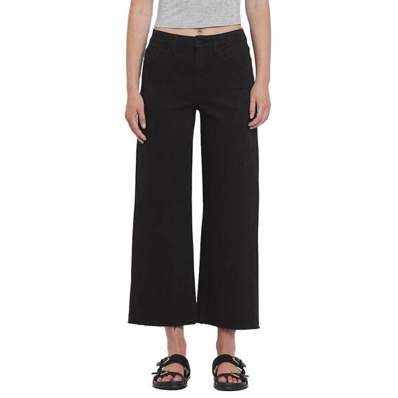 Vervet Jeans Women 14W Black Denim Cropped Wide Leg Frayed Hem High Rise Stretch - Picture 1 of 13